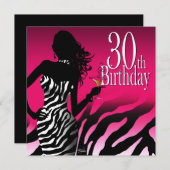 爆弾のシマウマの第30誕生会の暗い赤紫色 招待状 (正面/裏面)