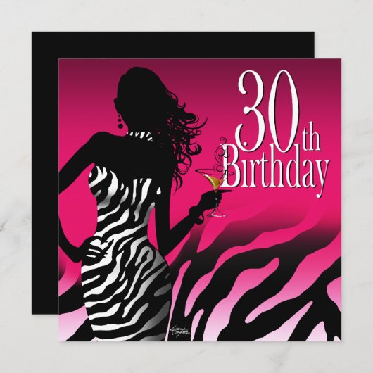 爆弾のシマウマの第30誕生会の暗い赤紫色 招待状 (正面/裏面)