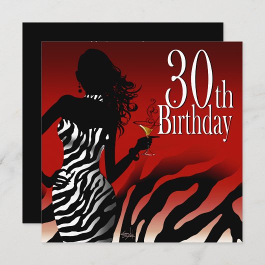 爆弾のシマウマの第30誕生会の赤 招待状 (正面/裏面)