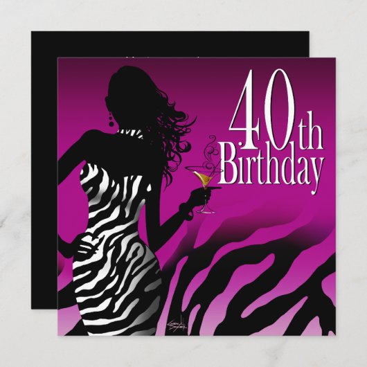 爆弾のシマウマの第40誕生会の紫色 招待状 (正面/裏面)