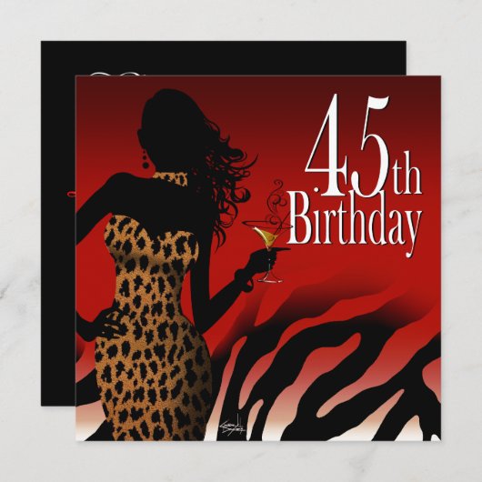 爆弾のシマウマ第45の驚きの誕生会の赤 招待状 (正面/裏面)