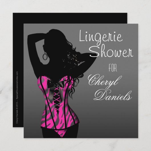 爆弾のランジェリーのシマウマのコルセットのブライダルシャワー 招待状 (正面/裏面)