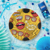 爆弾レトロリップ赤/金ゴールドID553 ペーパープレート (パーティー)