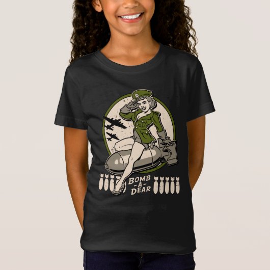 爆弾爆撃機のノーズ親愛アートピンナップ Tシャツ (正面)