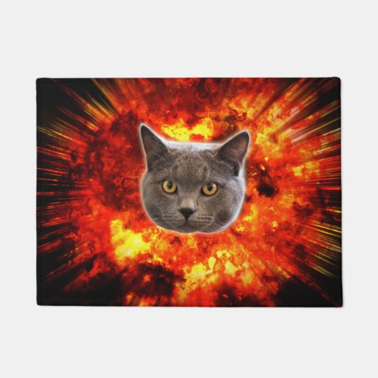 爆発する猫の火おもしろい玉ドアマット ドアマット (正面)