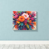 爆発水色フローラセンターピース キャンバスプリント (インサイチュ (ウッドフロア))