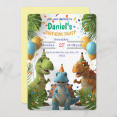 爆発音の恐竜の男の子の誕生日パーティーの招待状 | 招待状 (正面/裏面)