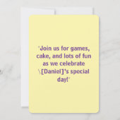 爆発音の恐竜の男の子の誕生日パーティーの招待状 | 招待状 (裏面)