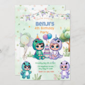 爆発音の恐竜の誕生日パーティーの招待状 招待状 (正面/裏面)