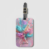 爆破絵を描抽象芸術ピンクターコイズ薄紫 ラゲッジタグ (正面縦)