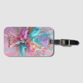 爆破絵を描抽象芸術ピンクターコイズ薄紫 ラゲッジタグ (正面横)