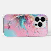 爆破絵を描抽象芸術ピンクターコイズ薄紫 iPhoneケース (裏面横)