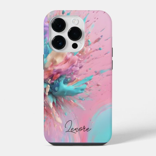 爆破絵を描抽象芸術ピンクターコイズ薄紫 iPhoneケース (裏面)
