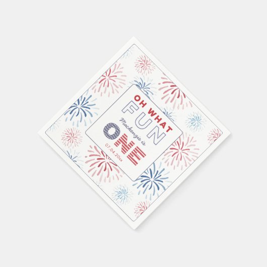 爆竹おもしろいは1つの1番目の誕生日パーティー スタンダードカクテルナプキン (角)