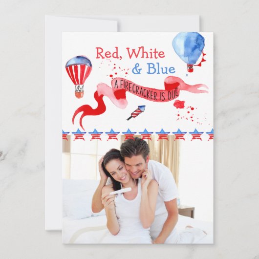 爆竹はデューサ赤白青写真妊娠 案内状 (正面)