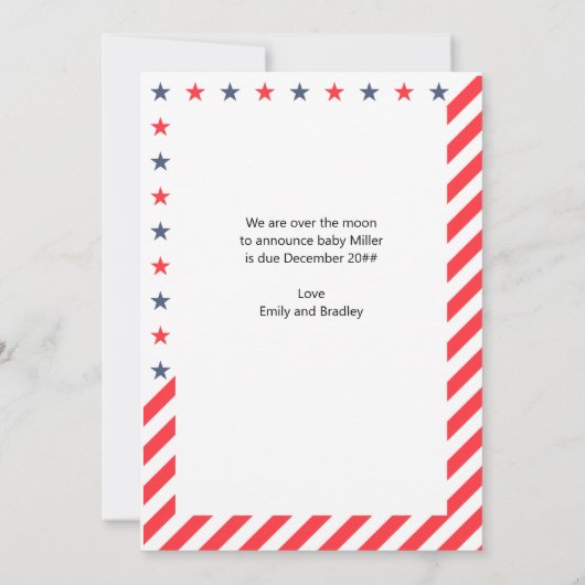 爆竹はデューサ赤白青写真妊娠 案内状 (裏面)