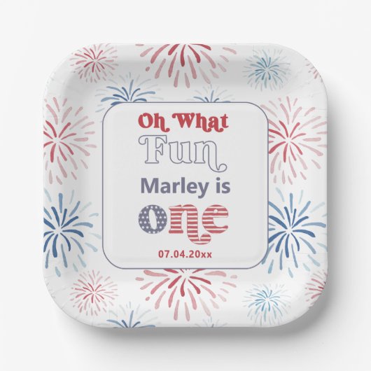 爆竹赤白青1st誕生日パーティー ペーパープレート (正面)