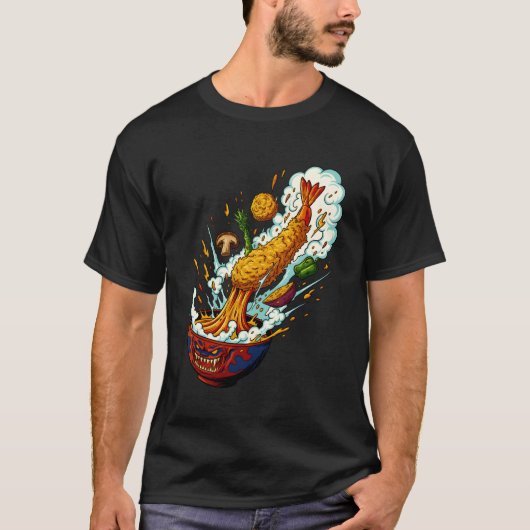 爆裂天ぷらモンスターラーメン丼 日本食アート Tシャツ (正面)