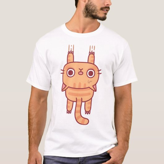 爪でぶら下がる面白いトラ猫 Tシャツ (正面)