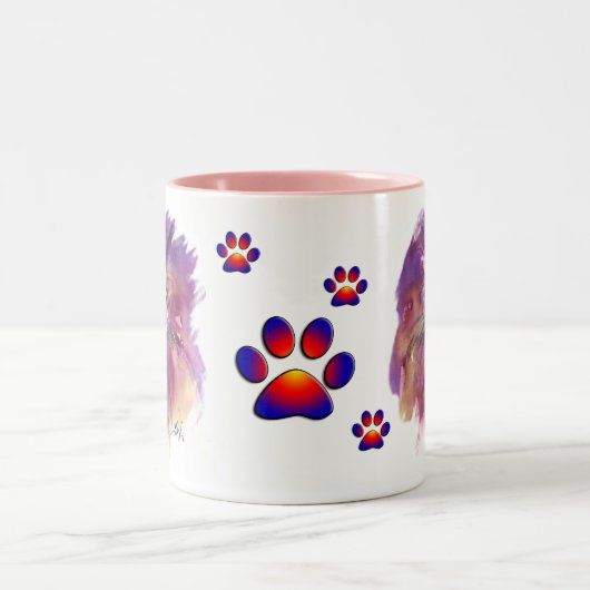 爪付き紫色の子猫ポートレートカラフル ツートーンマグカップ (中央)