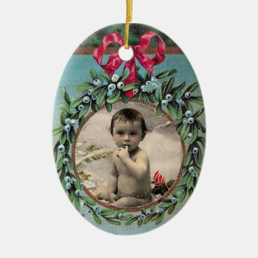爪先付きクリスマスクラウン写真テンプレート セラミックオーナメント (正面)