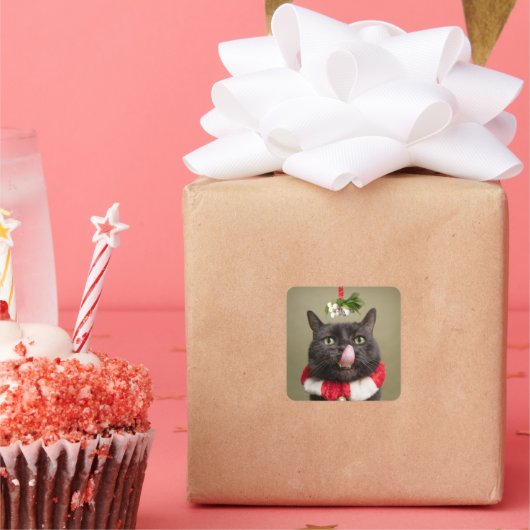 爪先立ちする猫にとって聖降誕祭は楽しい スクエアシール (パーティー)