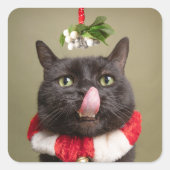 爪先立ちする猫にとって聖降誕祭は楽しい スクエアシール (正面)