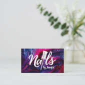 爪、 ネイルによる白文字スケッチのグリッター背景 名刺 (スタンド正面)