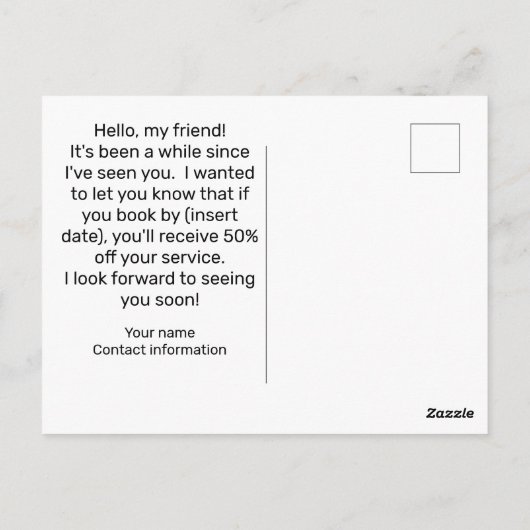 爪、 ネイルの技術/エステティシャンの再予約プロモーション ポストカード (裏面)