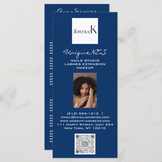 爪、 ネイルまばたきフォートロゴQRワックス化粧価格海軍 メニュー (正面/裏面)