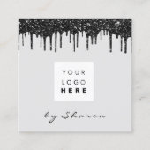 爪、 ネイルまばたきブラックドリップ6パンチズロゴグレー スクエア名刺 (正面)