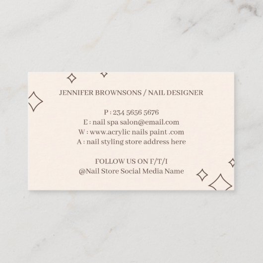 爪、 ネイルアイボリーベージュマニキュアスタイリストメイクアップ 名刺 (裏面)
