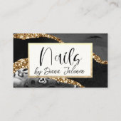 爪、 ネイルアポイントメントリマインダー金ゴールドブラックマーブル 名刺 (正面)