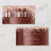 爪、 ネイルアーティストグリッターバラ金ゴールドマニキュアブラウン 名刺 (正面/裏面)