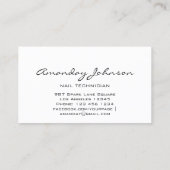 爪、 ネイルアーティストスタジオレッドマニキュアペディキュアホワイト 名刺 (裏面)