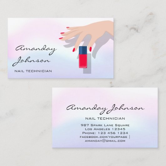 爪、 ネイルアーティストスタジオレッドマニキュアペディキュア グラデーション 名刺 (正面/裏面)