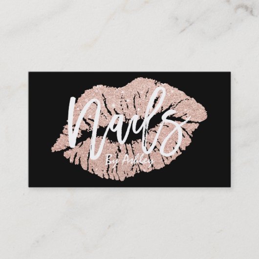 爪、 ネイルアーティストバラ金ゴールドグリッター唇タイポグラフィ 名刺 (正面)