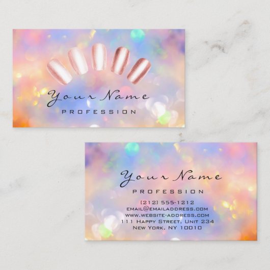 爪、 ネイルアーティストピンクローズマニキュアペディキュア自筆証書 名刺 (正面/裏面)