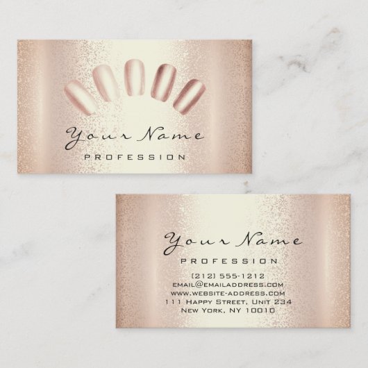 爪、 ネイルアーティストピンクローズマニキュアペディキュア モダン 名刺 (正面/裏面)