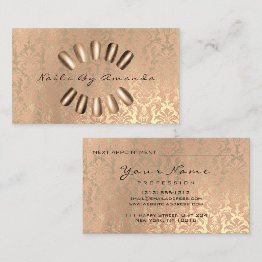 爪、 ネイルアーティストメイクアップアポイントメントカード王室のセピア 予約カード (正面/裏面)