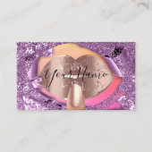 爪、 ネイルアーティストメイクアップバラパープルキスリップグリッター 名刺 (正面)