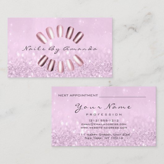 爪、 ネイルアーティストメイクアップラベンダーピンクアポイントメント 予約カード (正面/裏面)