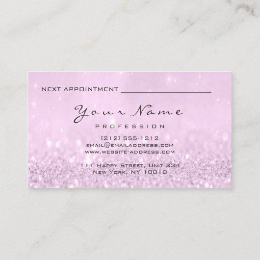 爪、 ネイルアーティストメイクアップラベンダーピンクアポイントメント 予約カード (裏面)
