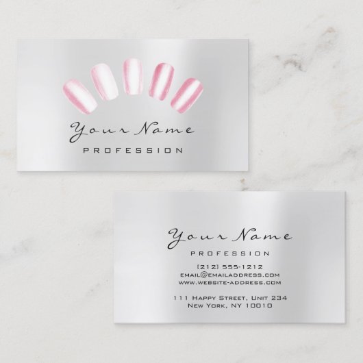 爪、 ネイルアートキャンディピンクグレーマニキュアペディキュア 名刺 (正面/裏面)
