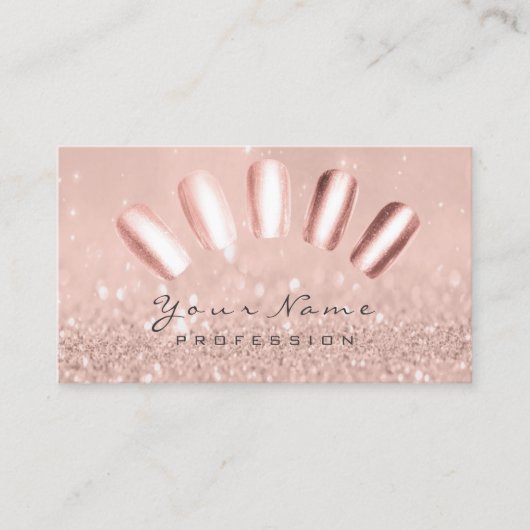 爪、 ネイルアートグリッタースキニーパステルピンクローズ金ゴールド 名刺 (正面)
