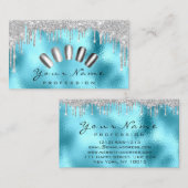 爪、 ネイルアートグリッターブルーシルバーグレーマニキュアドリップ 名刺 (正面/裏面)