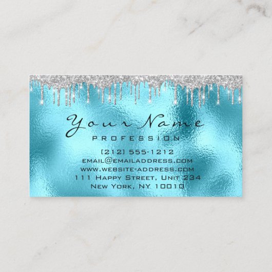 爪、 ネイルアートグリッターブルーシルバーグレーマニキュアドリップ 名刺 (裏面)