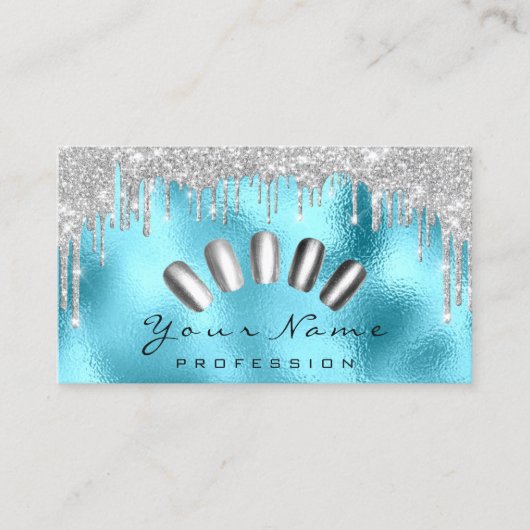 爪、 ネイルアートグリッターブルーシルバーグレーマニキュアドリップ 名刺 (正面)
