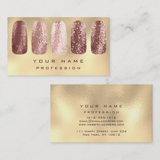 爪、 ネイルアートグリッターメタルグラムシャンパンバラ金ゴールド 名刺 (正面/裏面)