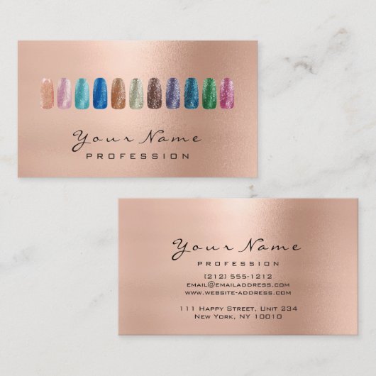 爪、 ネイルアート美しいグリッターバラ金ゴールドルクス 名刺 (正面/裏面)